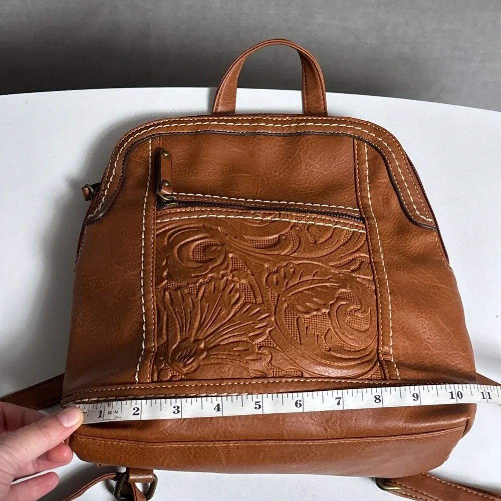 b.o.c. Born Backpack Brown Tooled Floral Faux Leather Everyday Bag Purse Casual